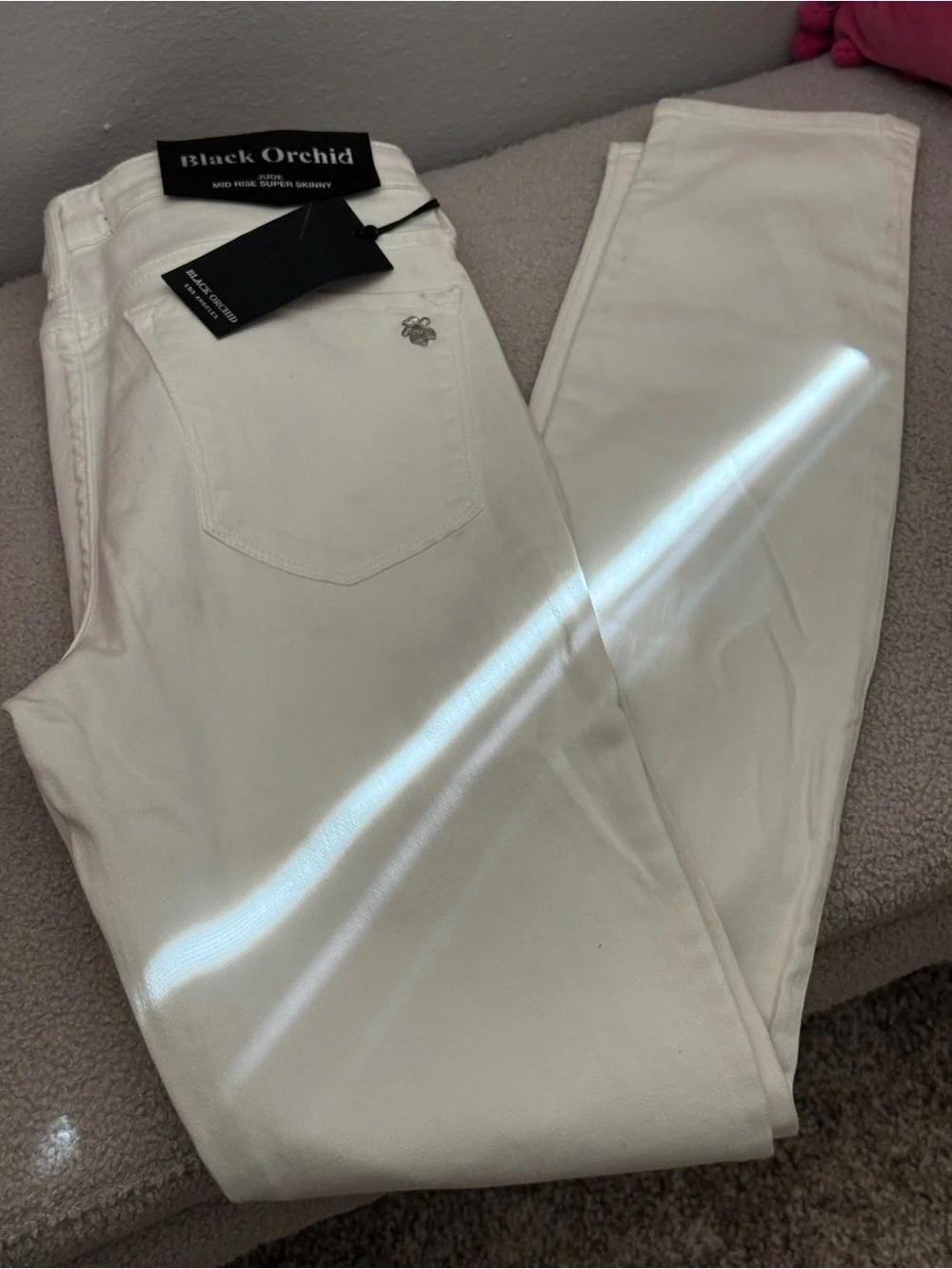 Black Orchid White Denim Jeans with Branded Waist Label